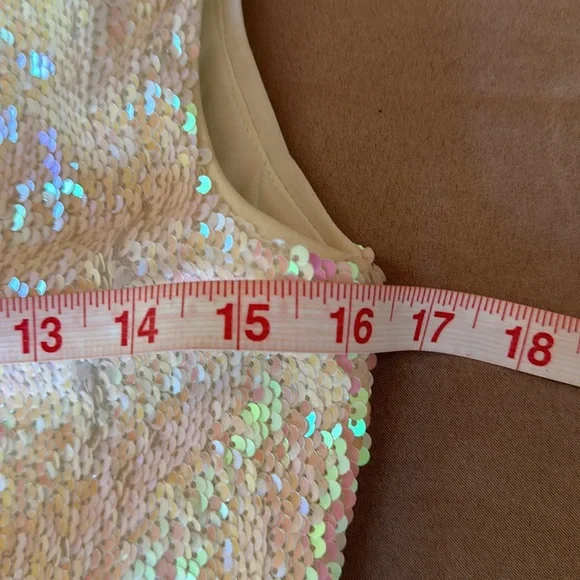 PETITE Sequin Shift Dress. Mini. Zipper Closure. - Picture 8 of 9